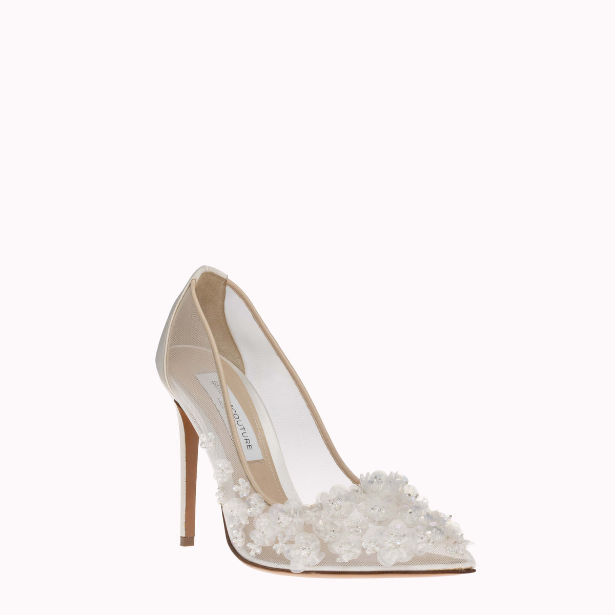 Pump Auroria 105 - White Satin Mesh with bespoke Crystal Flower Embroidery