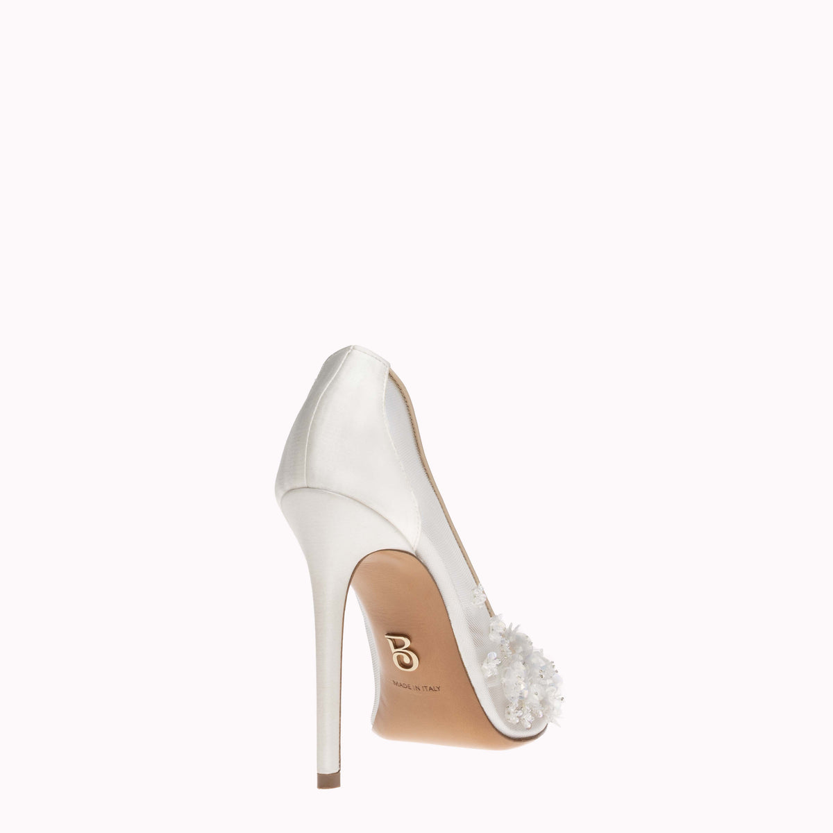 Pump Auroria 105 - White Satin Mesh with bespoke Crystal Flower Embroidery