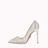 Pump Auroria 105 - White Satin Mesh with bespoke Crystal Flower Embroidery